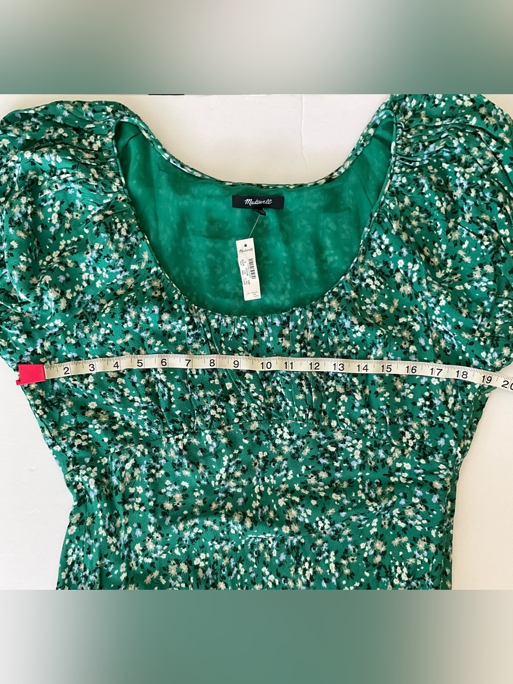 Madewell Ruched Scoopneck Midi Dress in Floral Kelly Green size 8 NWT - Picture 2 of 8
